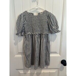 Crewcuts by J.Crew Girls Size 8 Blue Floral Smocked Cotton Dress Puff Sleeve